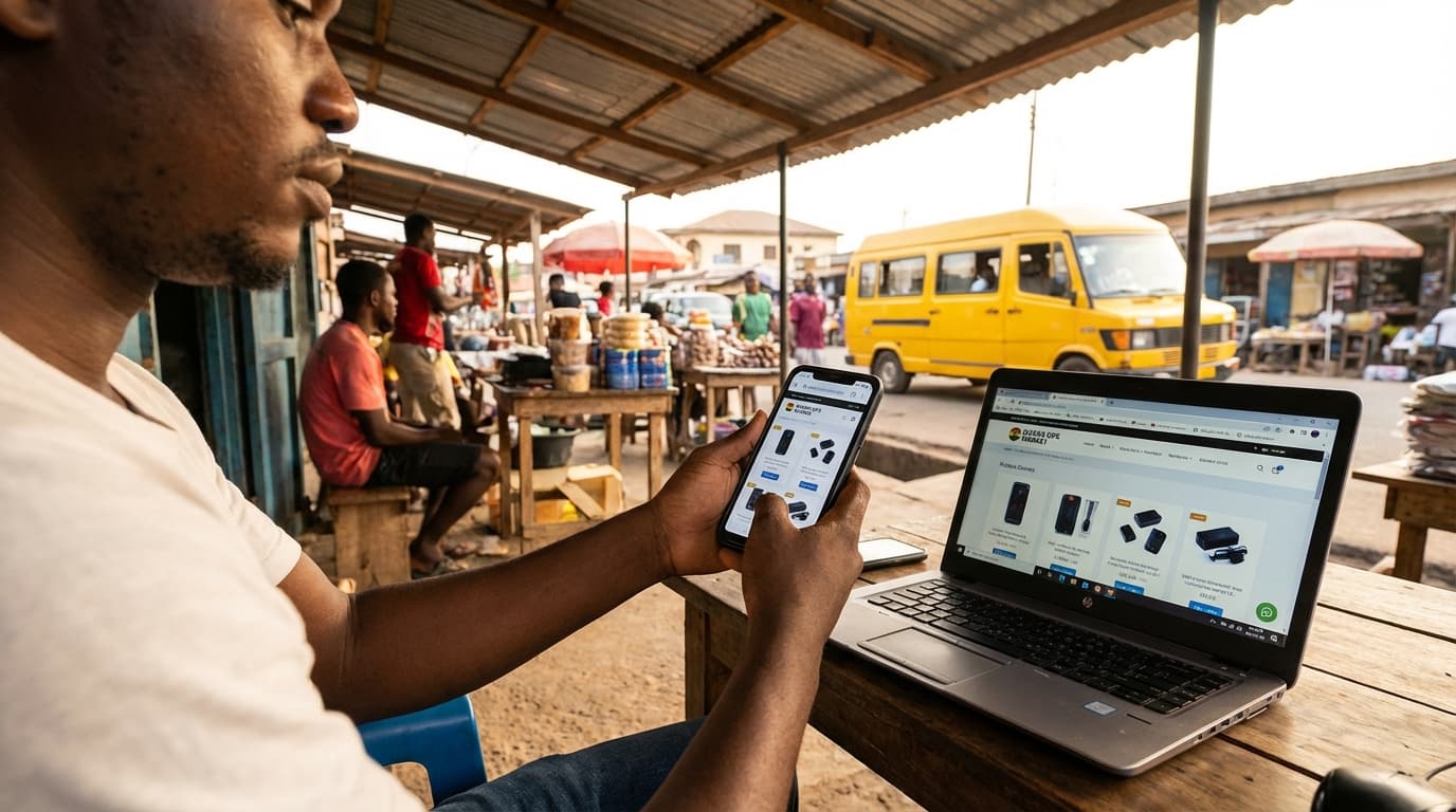 Person shopping for GPS car tracker online on Jumia Ghana website