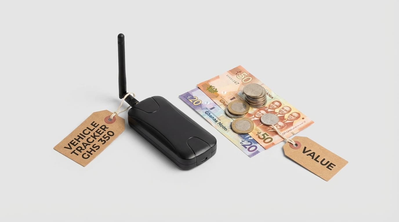 GPS car tracker device with Ghana cedis showing pricing concept