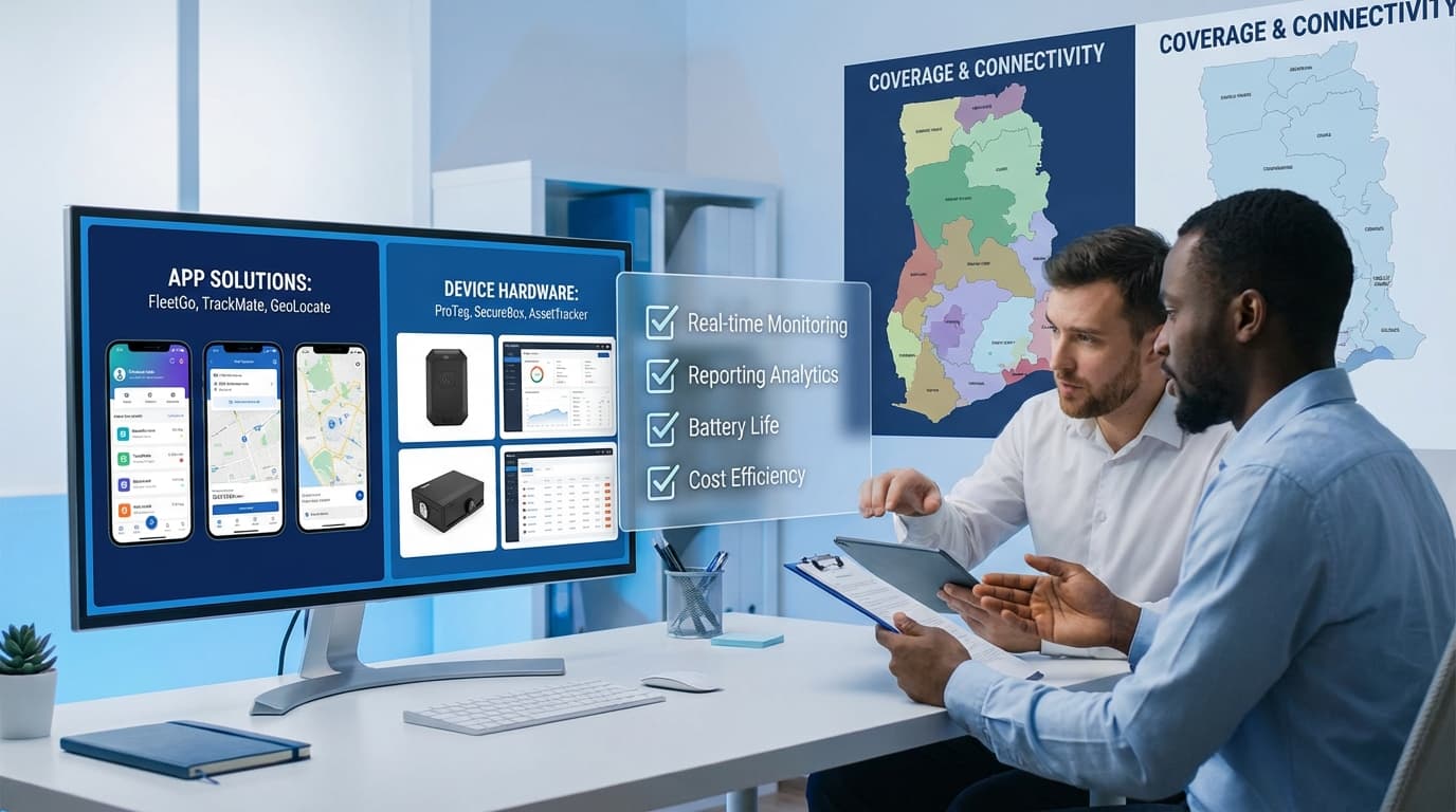 Comparison of GPS tracking providers in Ghana showing different features and pricing