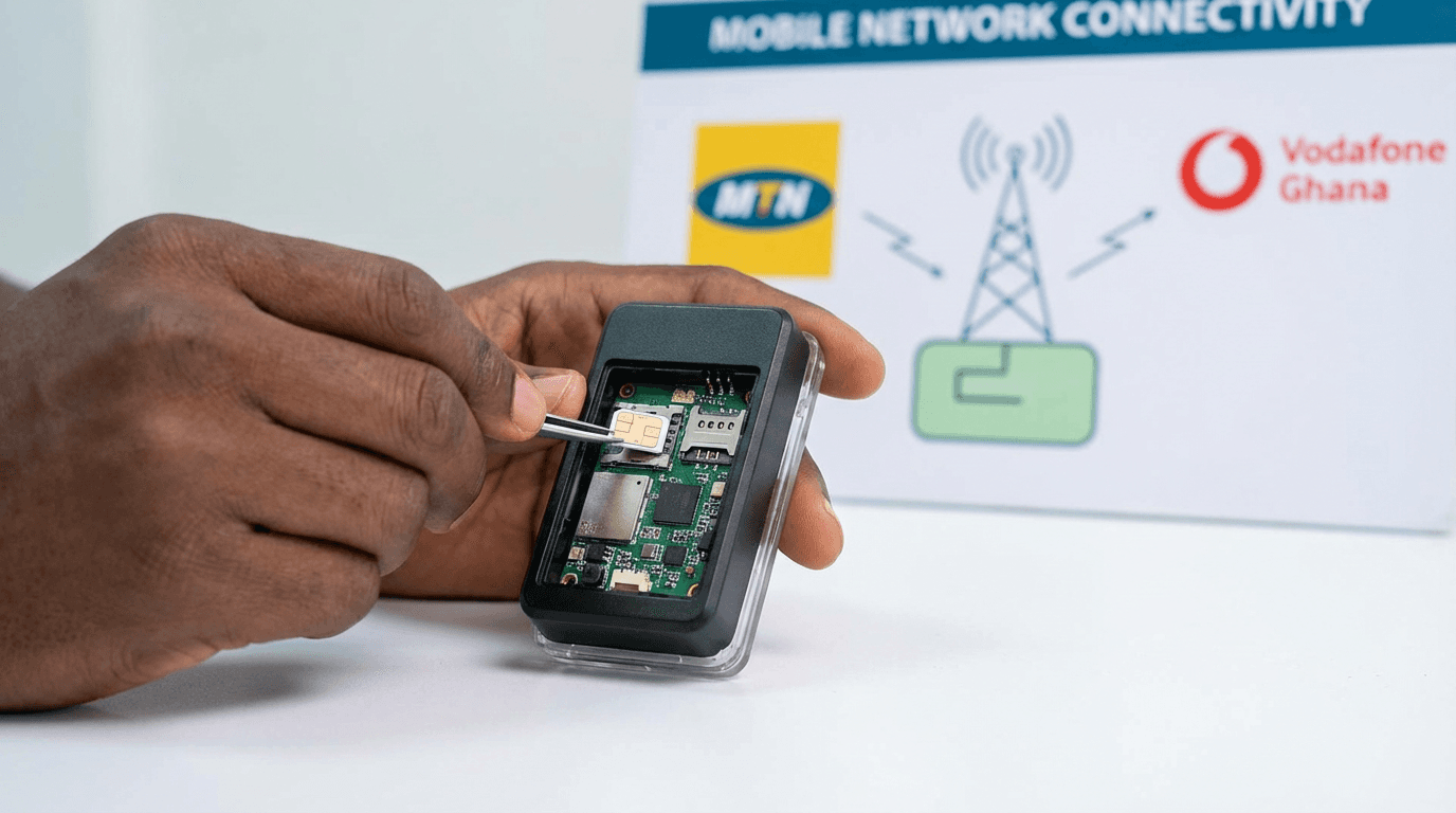 GPS tracker device with SIM card slot visible showing how the technology works
