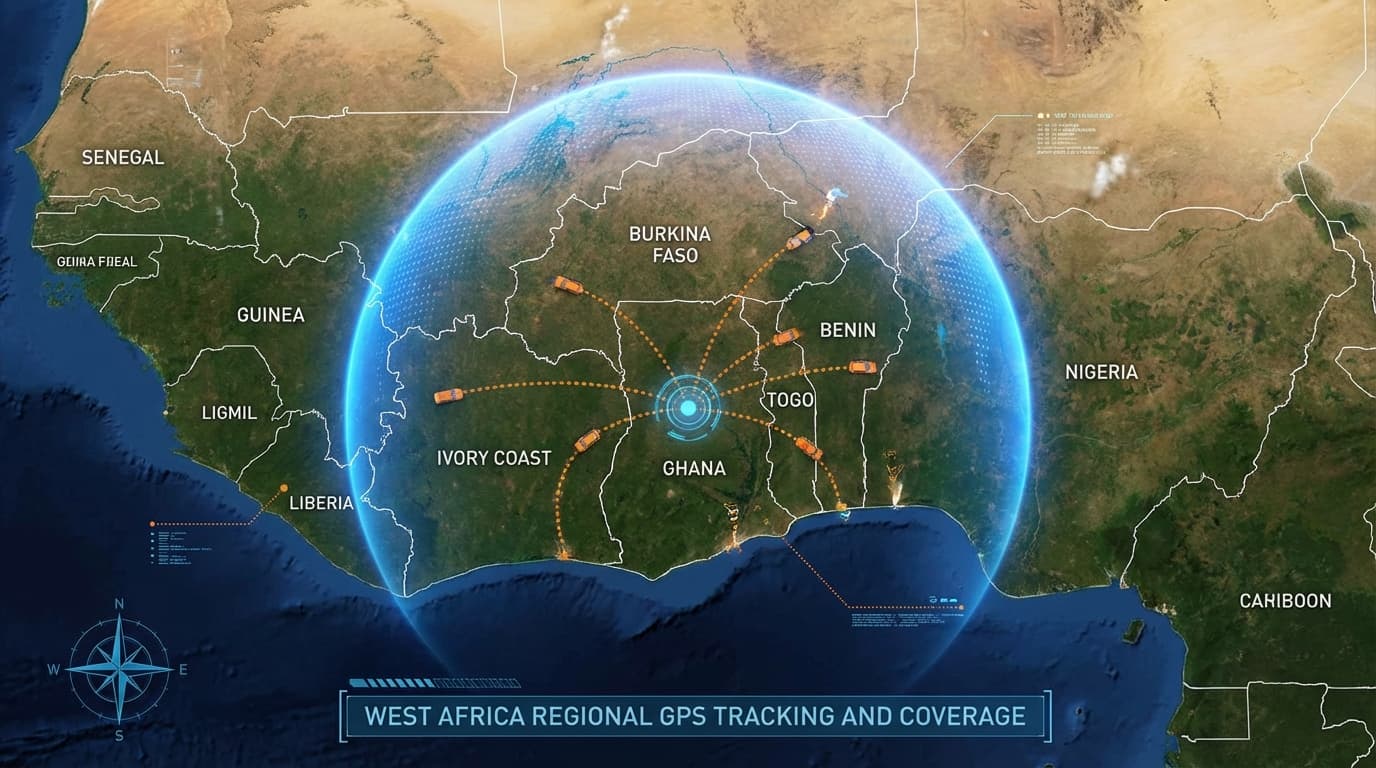 Map showing GPS tracking coverage extending across Ghana and neighbouring countries