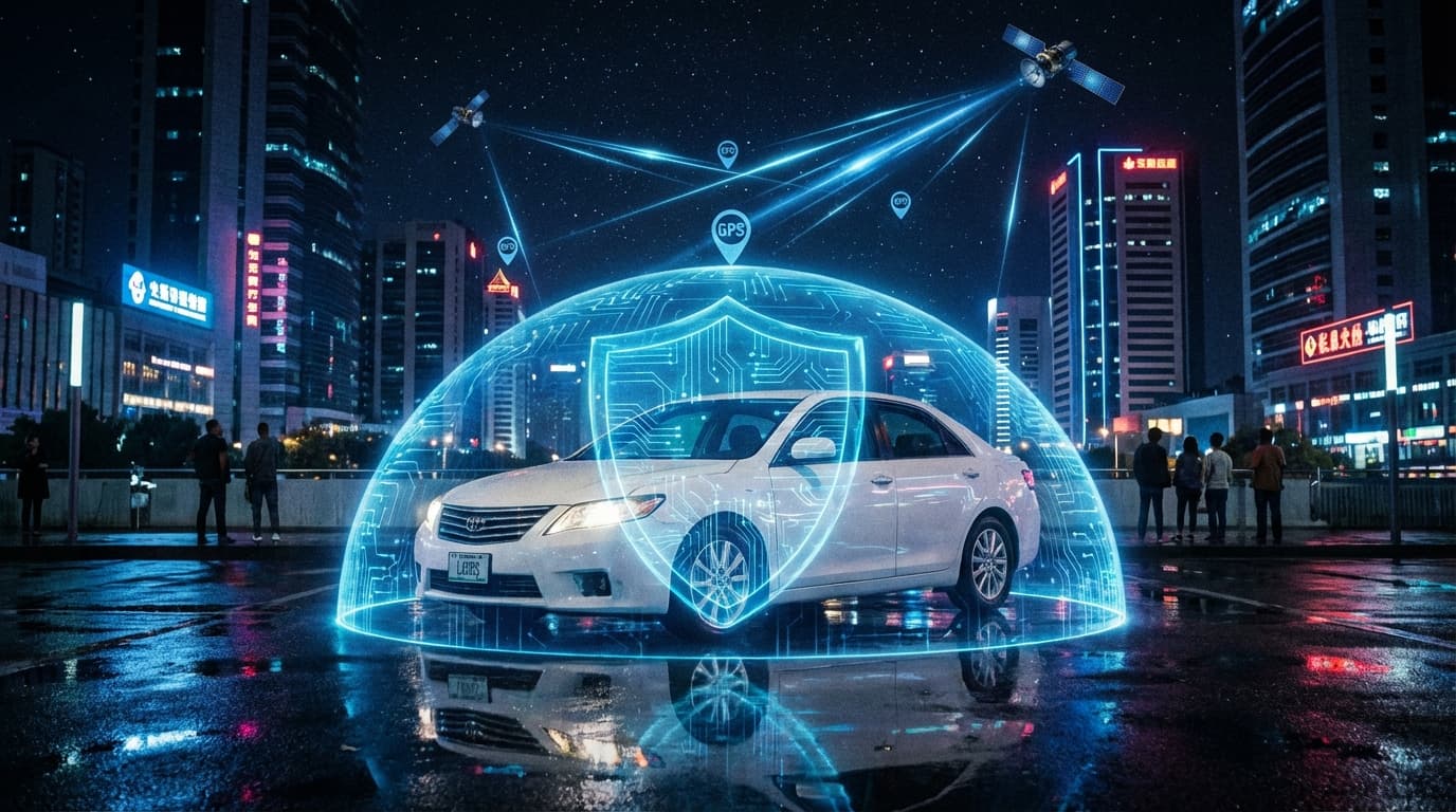 GPS tracking device installed in a car dashboard for theft prevention in Ghana