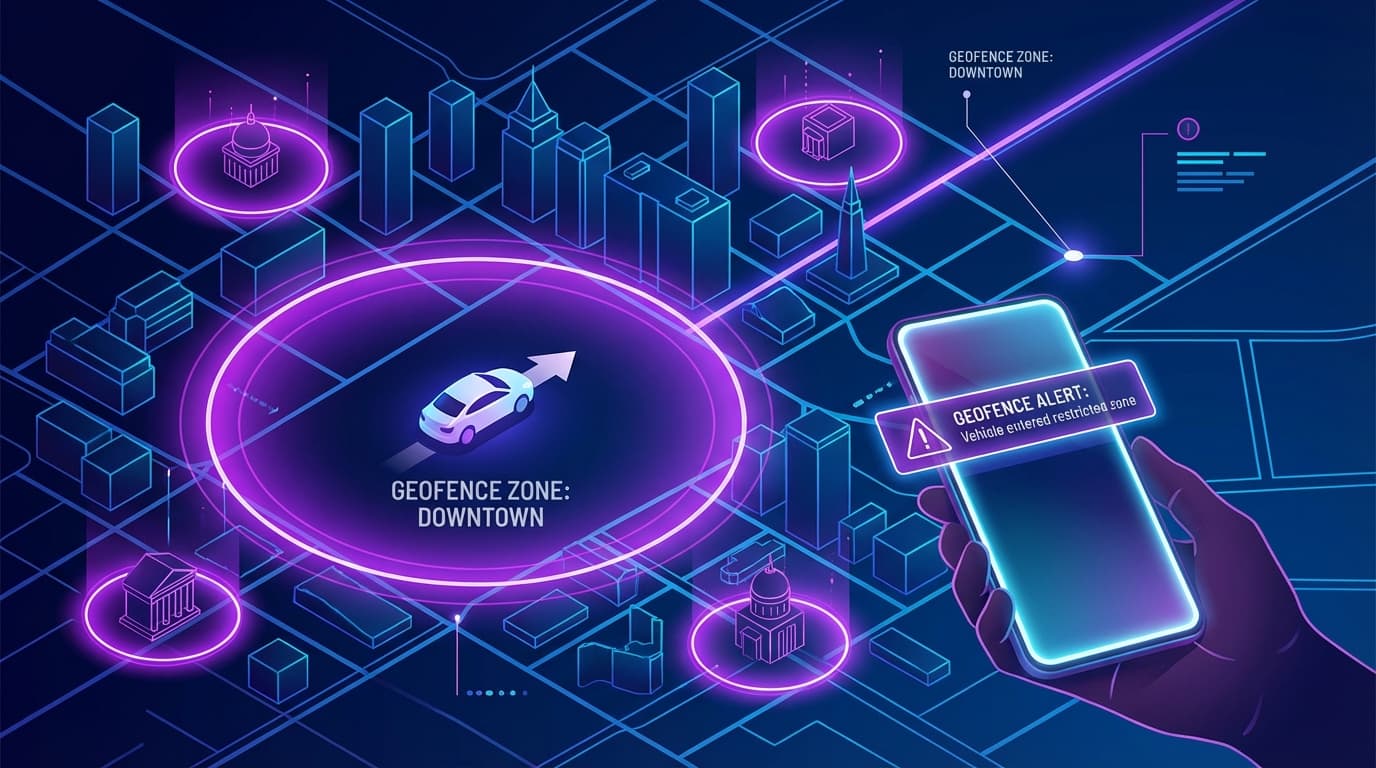 Map showing geofence boundaries around a home and office in Accra, Ghana