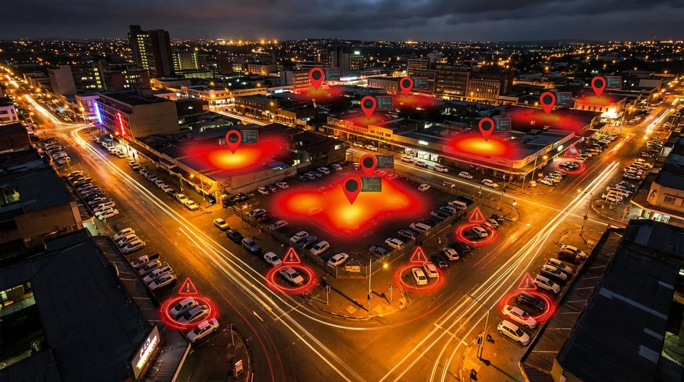 Map showing vehicle theft hotspots across Accra and Kumasi in Ghana