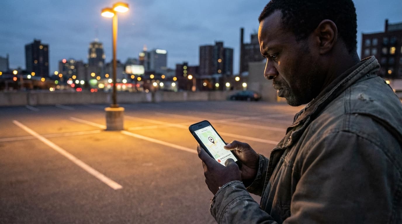Person on phone reporting car theft to Ghana Police Service