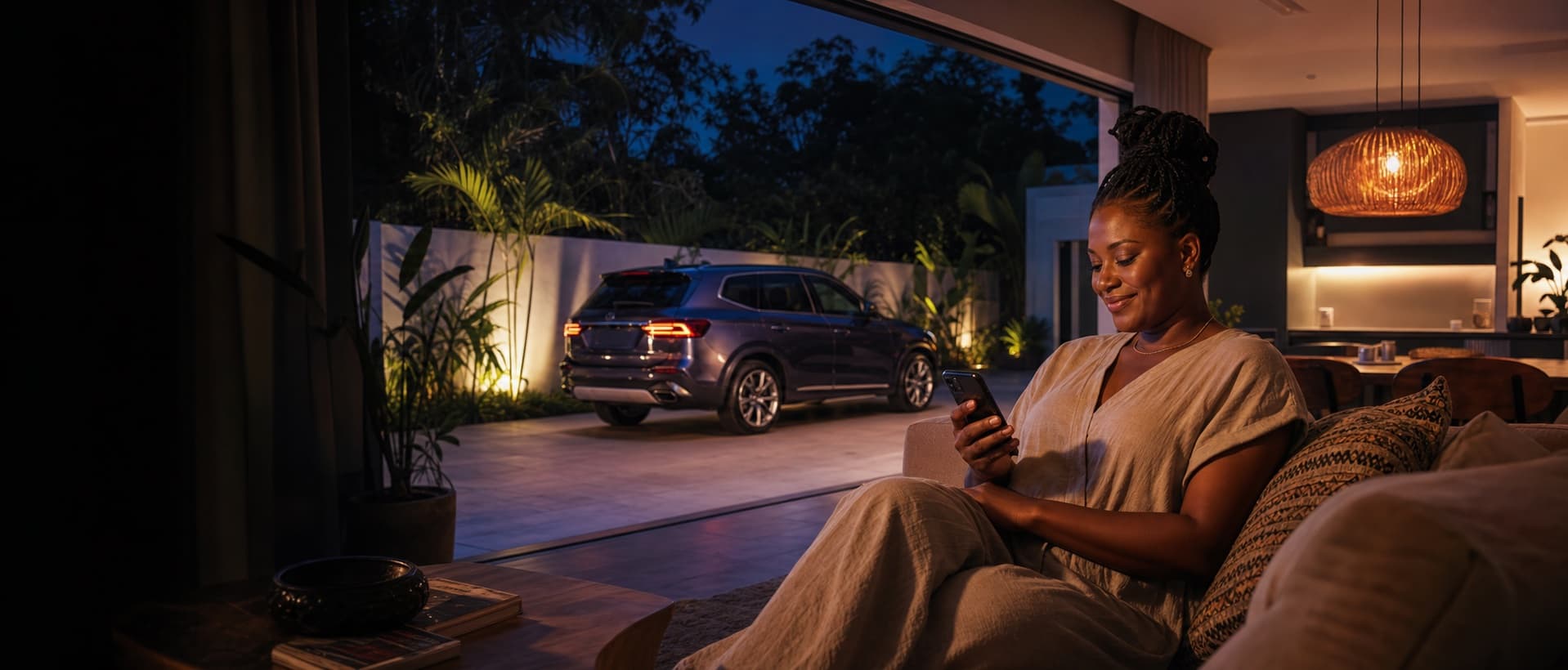 Ghanaian vehicle owner checking her car's AcesTrack GPS location from home