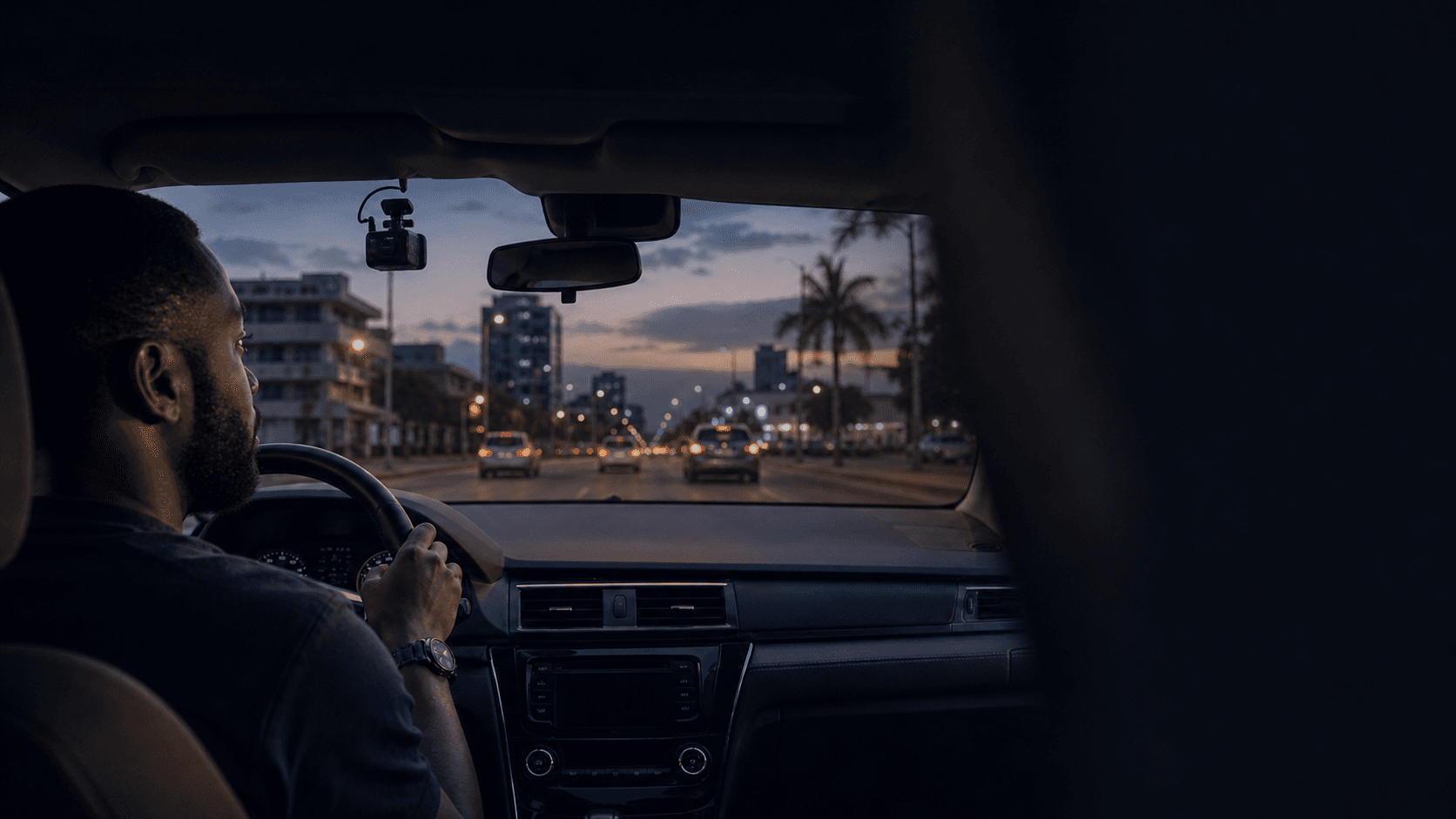 Dashcam recording an Accra road from inside a vehicle